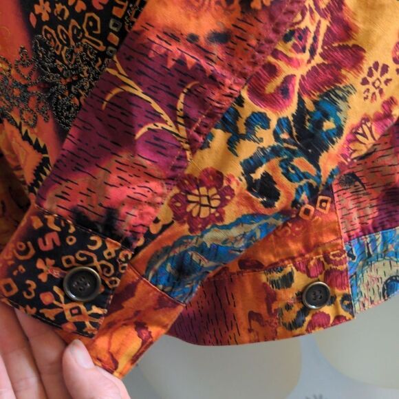 Coldwater Creek Orange Southwestern Floral Design Cotton Jacket Sz S - Picture 4 of 12